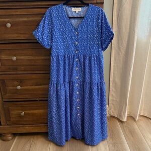 Blue Floral Button-Down Dress